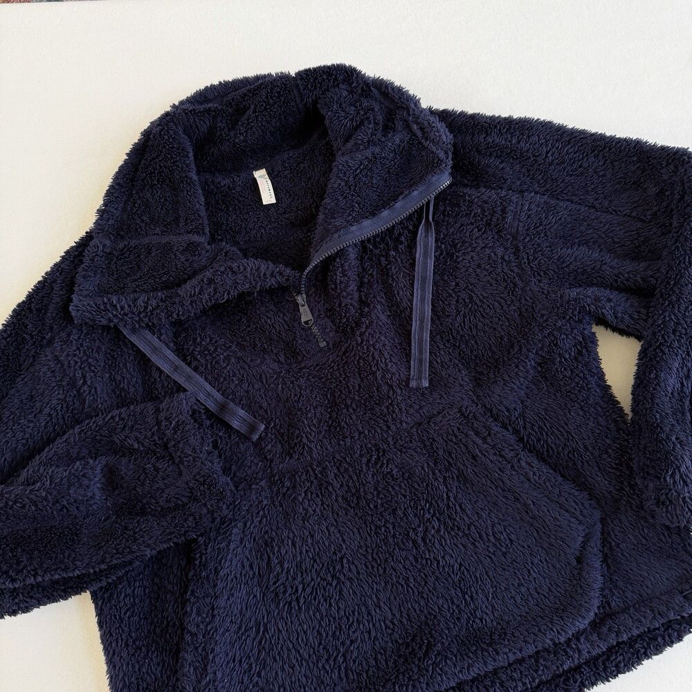 FP Movement Free People Big Sky Hi Neck 1/4 Zip Pullover XS Navy Fleece Sherpa
